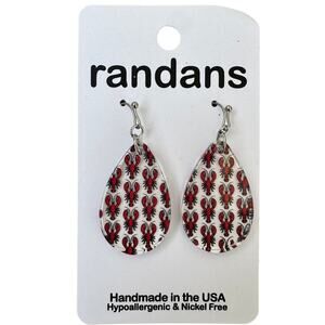 Randans Crawfish Earrings Red Lobster Teardrop Handmade USA Cute
